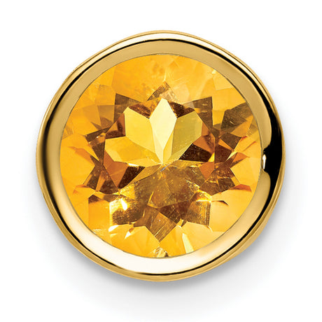 7mm Citrine bezel Charm Pendant in Real 14k Yellow Gold