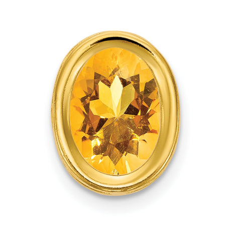 7x5mm Oval Citrine bezel Charm Pendant in Real 14k Yellow Gold