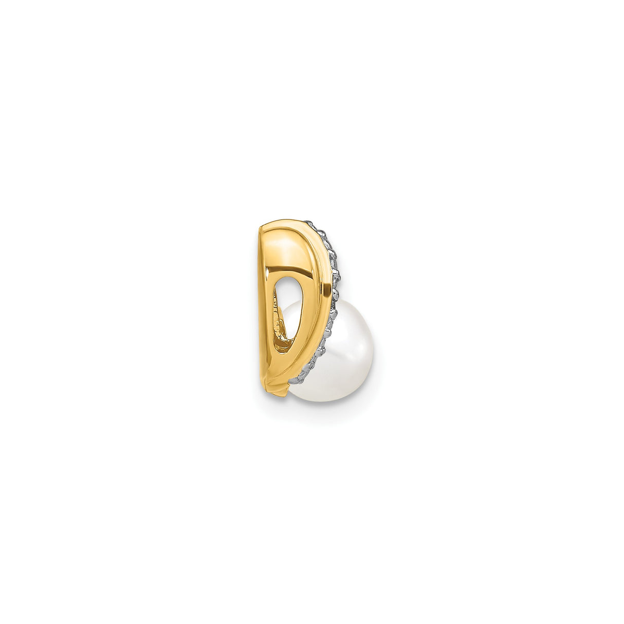 14k Yellow Gold Pendant with Cultured Pearl and Diamond Accent, Curved Design for Women