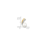 14k Yellow Gold Pendant with Cultured Pearl and Diamond Accent, Curved Design for Women