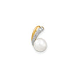 14k Yellow Gold Pendant with Cultured Pearl and Diamond Accent, Curved Design for Women