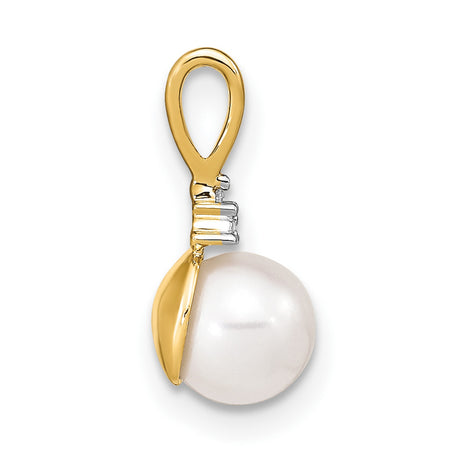 14k Yellow Gold Pendant with Round White Cultured Pearl and Diamond Accents for Women