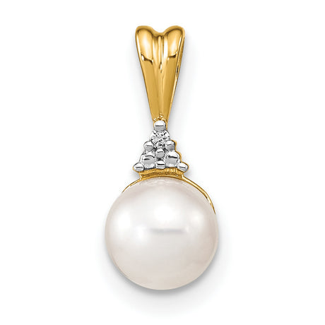 14k Yellow Gold Pendant with Round White Cultured Pearl and Diamond Accents for Women