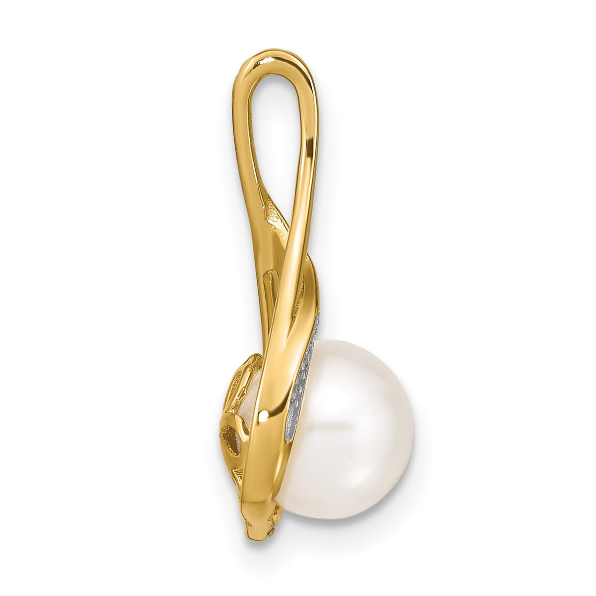14k Yellow Gold Pearl Pendant with Diamond Accents, Teardrop Swirl Design