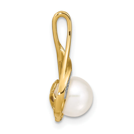 14k Yellow Gold Pearl Pendant with Diamond Accents, Teardrop Swirl Design