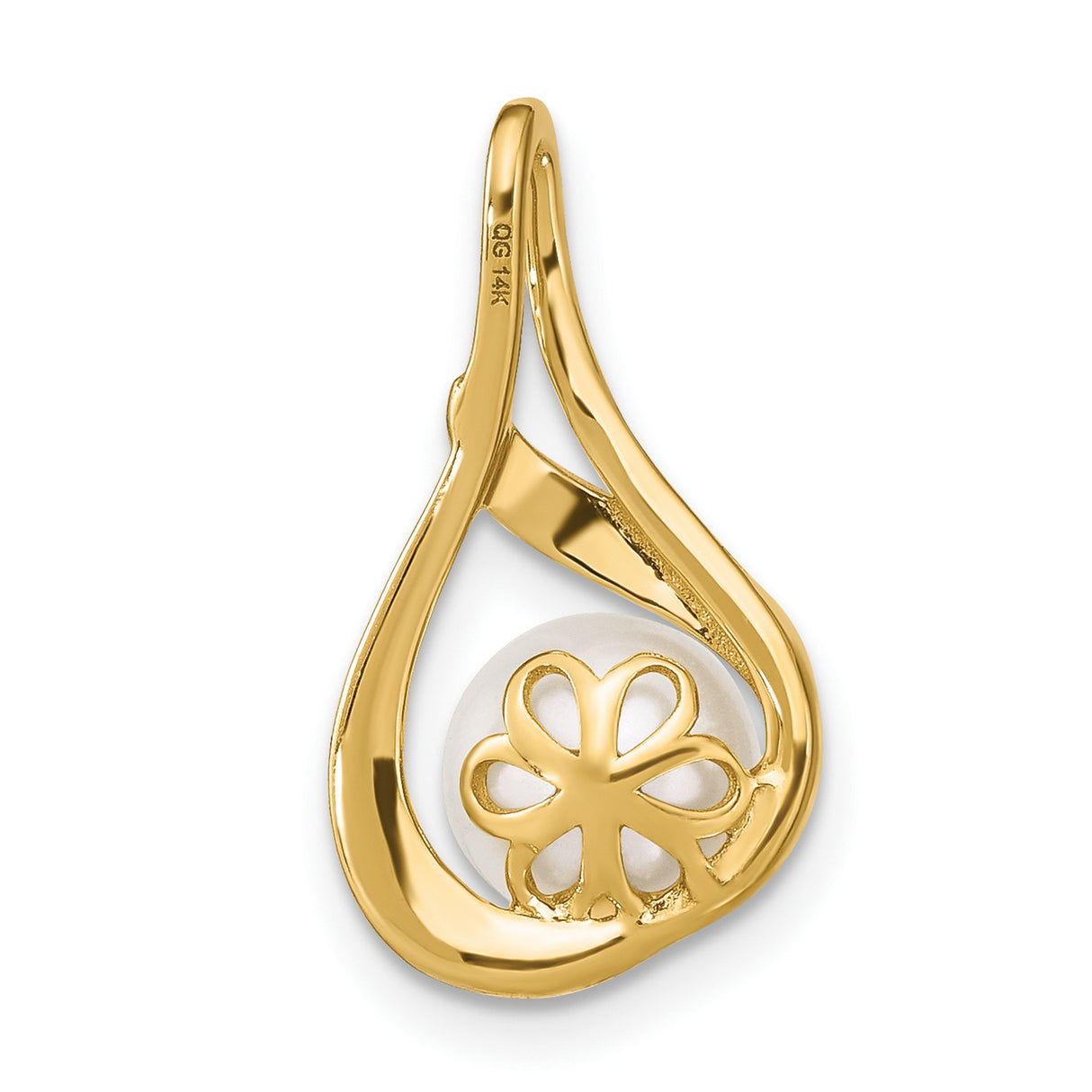 14k Yellow Gold Pearl Pendant with Diamond Accents, Teardrop Swirl Design