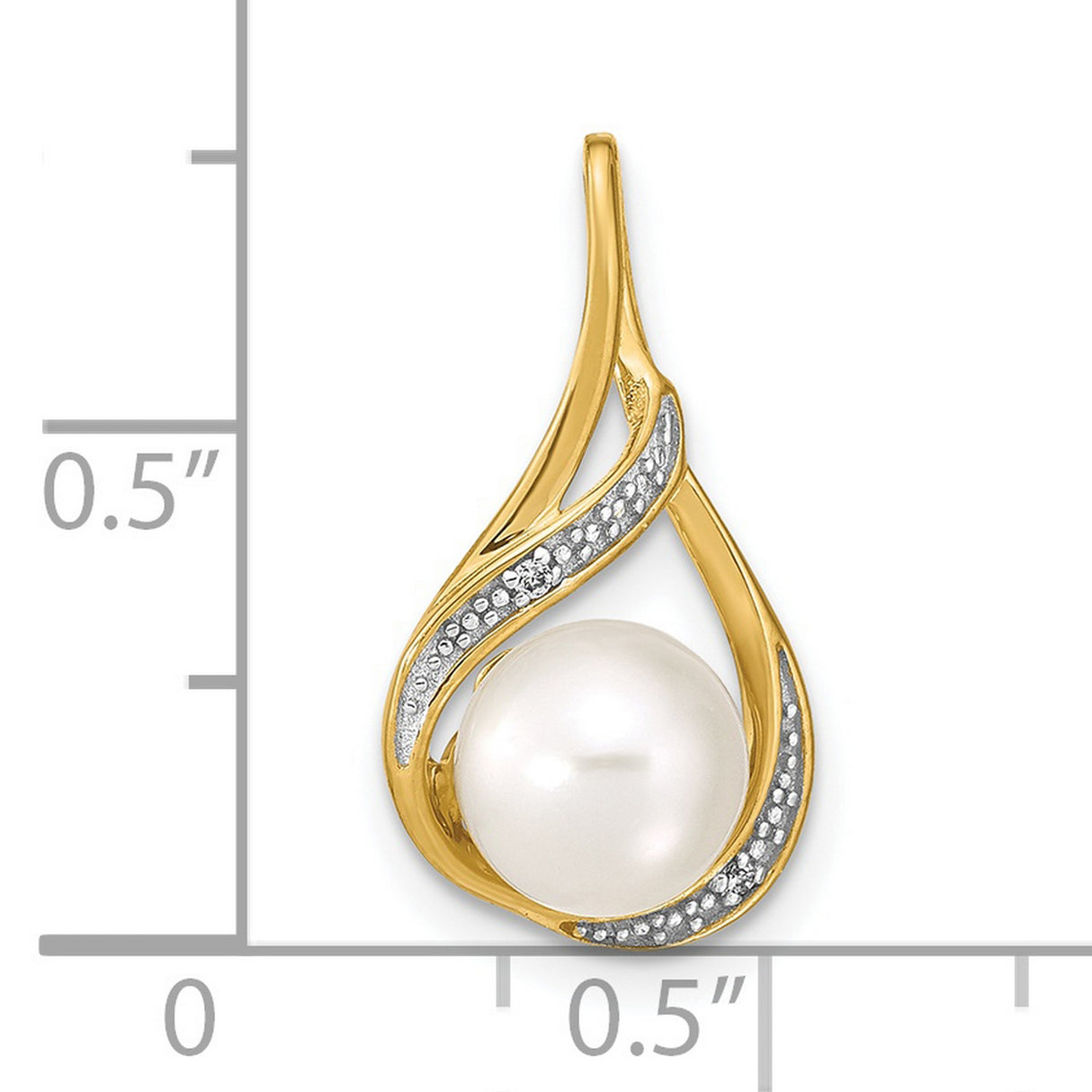 14k Yellow Gold Pearl Pendant with Diamond Accents, Teardrop Swirl Design