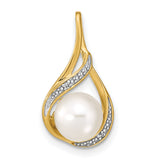 14k Yellow Gold Pearl Pendant with Diamond Accents, Teardrop Swirl Design