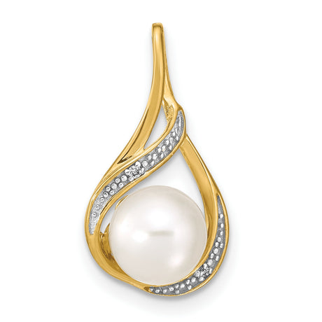 14k Yellow Gold Pearl Pendant with Diamond Accents, Teardrop Swirl Design
