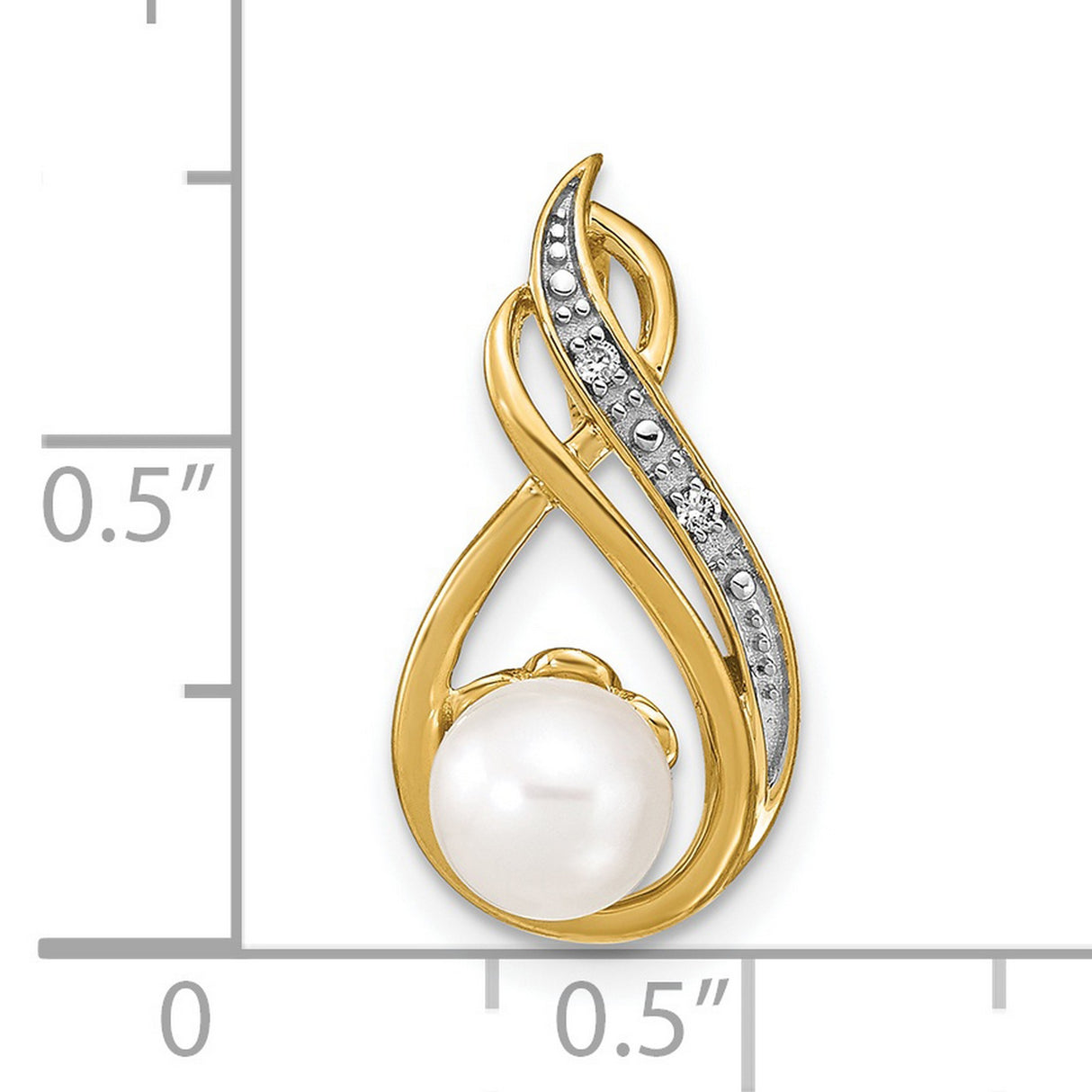 14k Yellow Gold Pendant with White Pearl and Diamond Accents, Abstract Teardrop Design