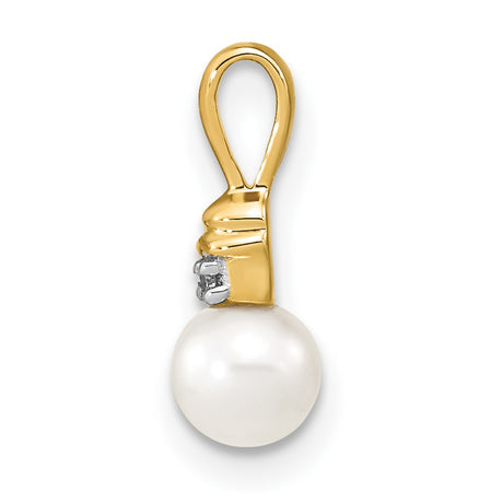 14k Yellow Gold Pendant with White Cultured Pearl and Diamond Accents
