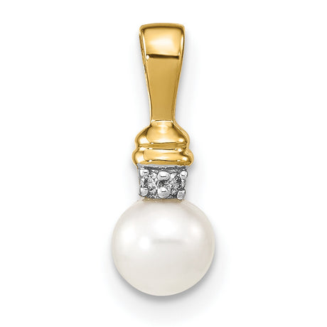 14k Yellow Gold Pendant with White Cultured Pearl and Diamond Accents