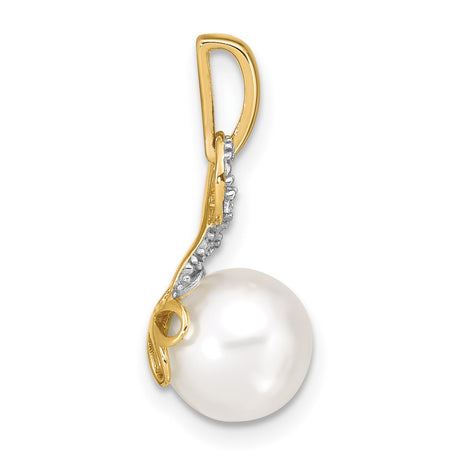14k Yellow Gold Pendant with Cultured White Pearl, Infinity Symbol and Diamond Accents
