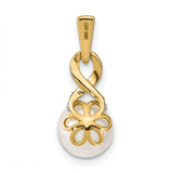 14k Yellow Gold Pendant with Cultured White Pearl, Infinity Symbol and Diamond Accents