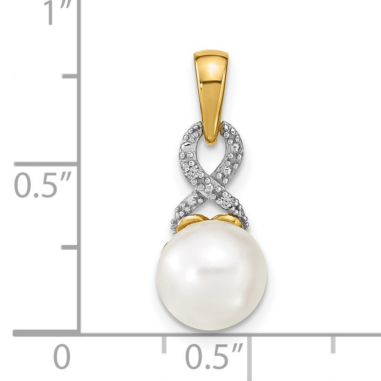 14k Yellow Gold Pendant with Cultured White Pearl, Infinity Symbol and Diamond Accents