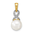 14k Yellow Gold Pendant with Cultured White Pearl, Infinity Symbol and Diamond Accents