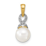 14k Yellow Gold Pendant with Cultured White Pearl, Infinity Symbol and Diamond Accents