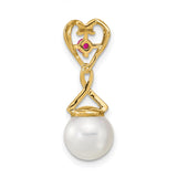 14k Yellow Gold Heart Pendant with Pink Gemstone, Diamond Accent, and Pearl Drop