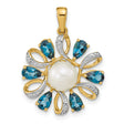 14k Yellow Gold Pendant with White Pearl, Blue Topaz Teardrop, Diamond Accents, Loop Motif