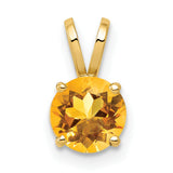 6mm Citrine Charm Pendant in Real 14k Yellow Gold