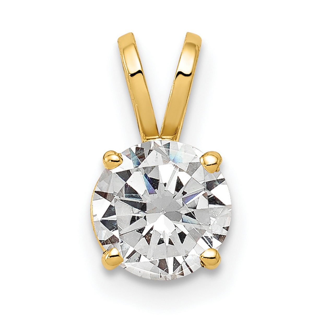 14k Yellow Gold Solitaire Pendant with Round Cubic Zirconia in Four Prong Setting