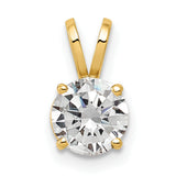 14k Yellow Gold Solitaire Pendant with Round Cubic Zirconia in Four Prong Setting