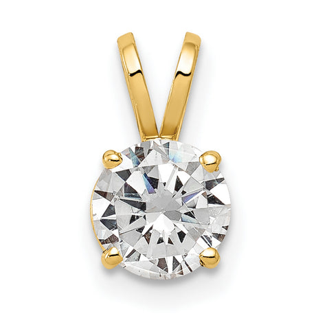 14k Yellow Gold Solitaire Pendant with Round Cubic Zirconia in Four Prong Setting