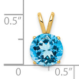 8mm Blue Topaz Charm Pendant in Real 14k Yellow Gold