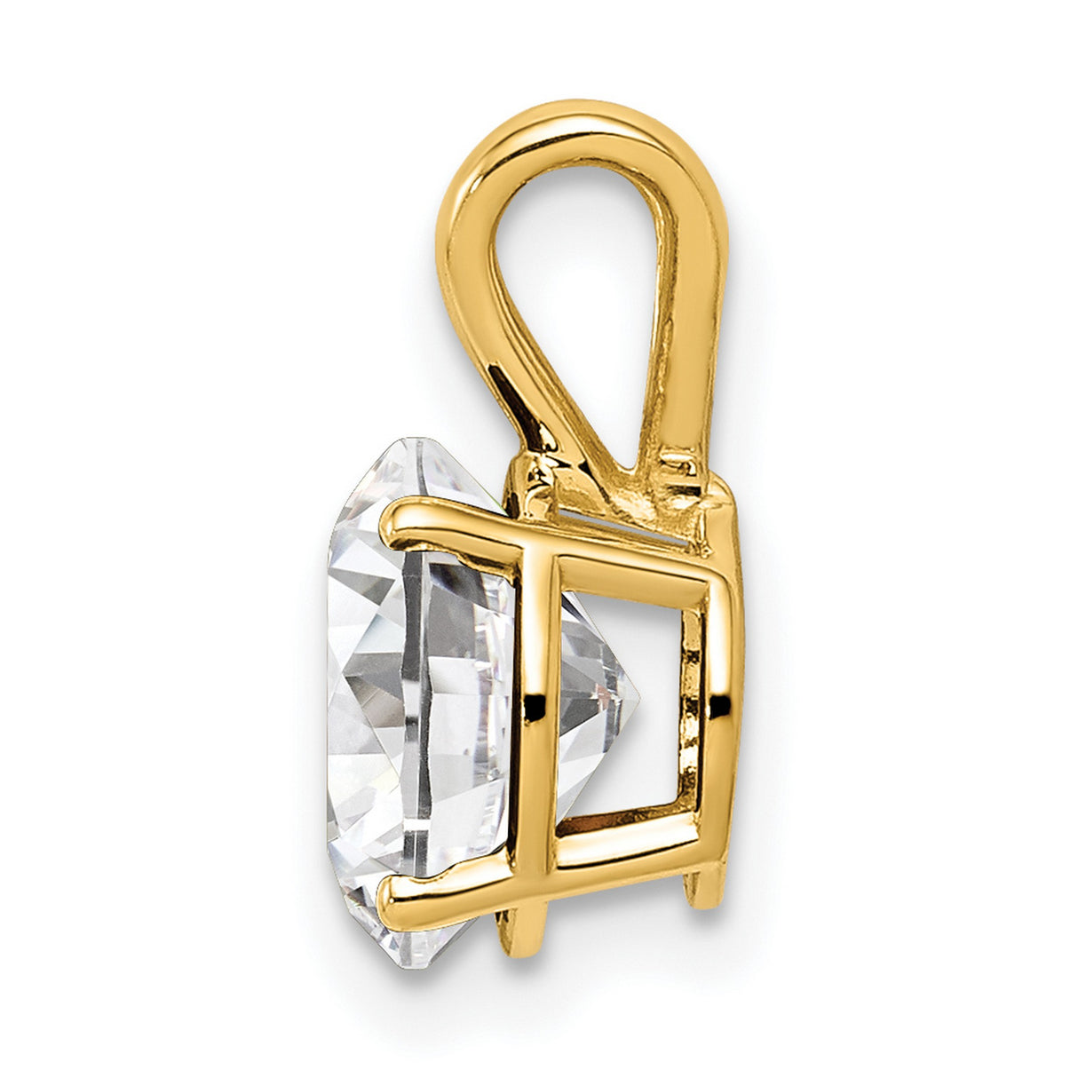 14k Yellow Gold Solitaire Pendant with Round Cubic Zirconia, Classic Minimalist Style for Women