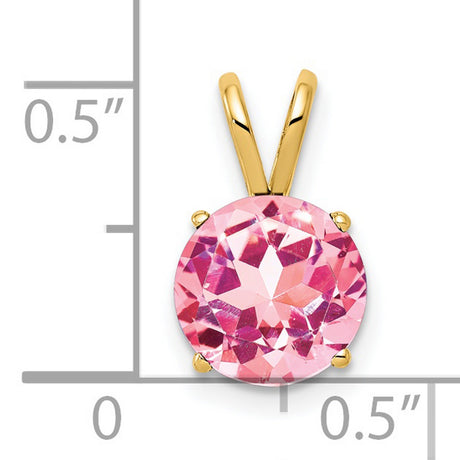 8mm Pink Tourmaline Charm Pendant in Real 14k Yellow Gold