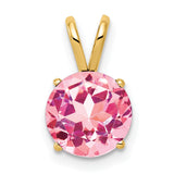 8mm Pink Tourmaline Charm Pendant in Real 14k Yellow Gold