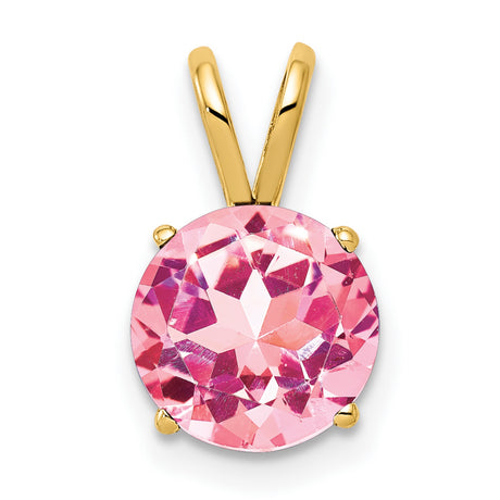 8mm Pink Tourmaline Charm Pendant in Real 14k Yellow Gold