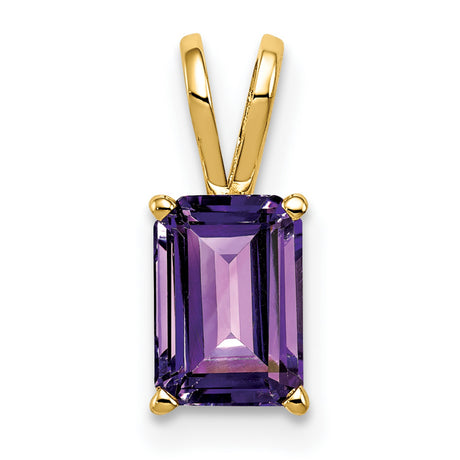 7x5mm Emerald Cut Amethyst Charm Pendant in Real 14k Yellow Gold