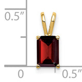 7x5mm Emerald Cut Garnet Charm Pendant in Real 14k Yellow Gold