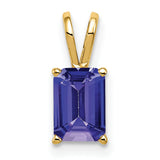 7x5mm Emerald Cut Tanzanite Charm Pendant in Real 14k Yellow Gold