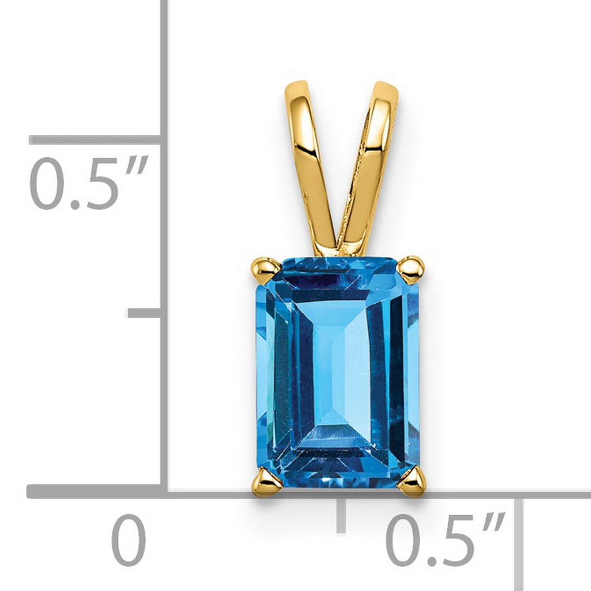 14k Yellow Gold Pendant with Swiss Blue Topaz, Emerald Cut, Modern Minimalist Design