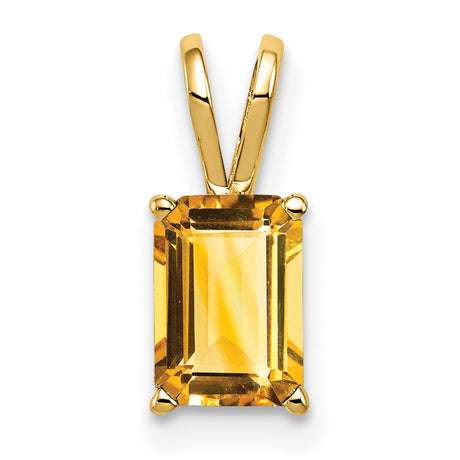 8x6mm Emerald Cut Citrine Charm Pendant in Real 14k Yellow Gold
