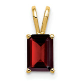 8x6mm Emerald Cut Garnet Charm Pendant in Real 14k Yellow Gold