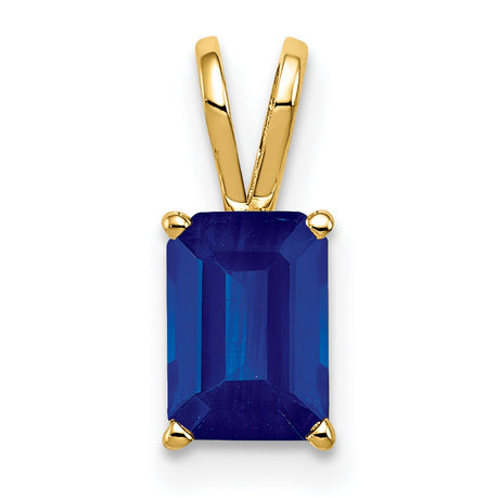 14k Yellow Gold Pendant with Emerald Cut Sapphire, Solitaire Minimalist Style for Women