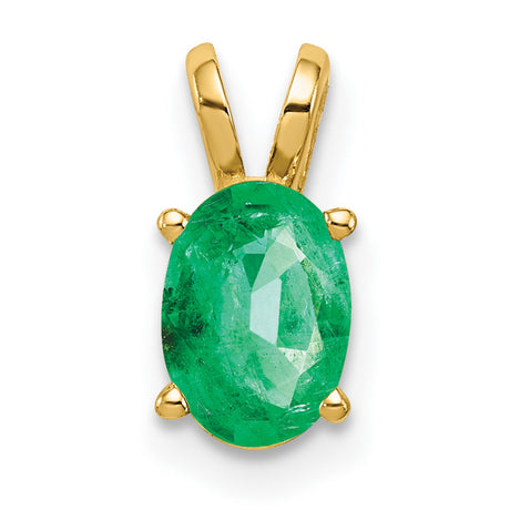 7x5mm Oval Emerald Charm Pendant in Real 14k Yellow Gold