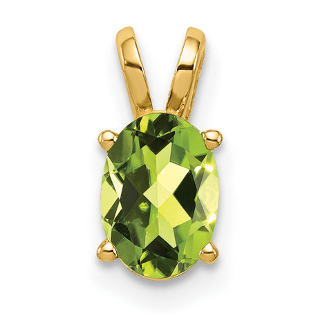 7x5mm Oval Peridot Charm Pendant in Real 14k Yellow Gold