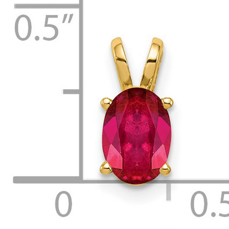 7x5mm Oval Ruby Charm Pendant in Real 14k Yellow Gold