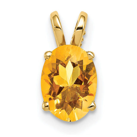 8x6mm Oval Citrine Charm Pendant in Real 14k Yellow Gold