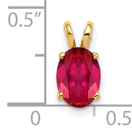 8x6mm Oval Ruby Charm Pendant in Real 14k Yellow Gold