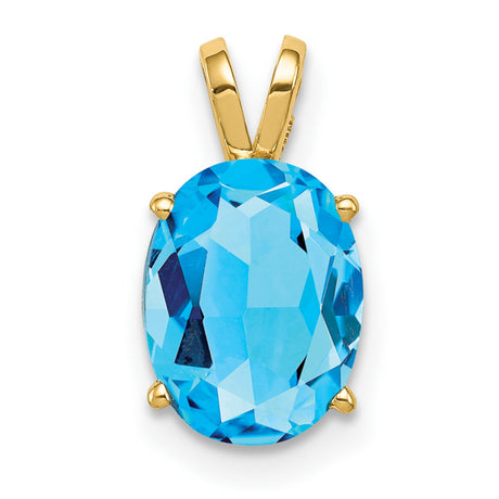 9x7mm Oval Blue Topaz Charm Pendant in Real 14k Yellow Gold