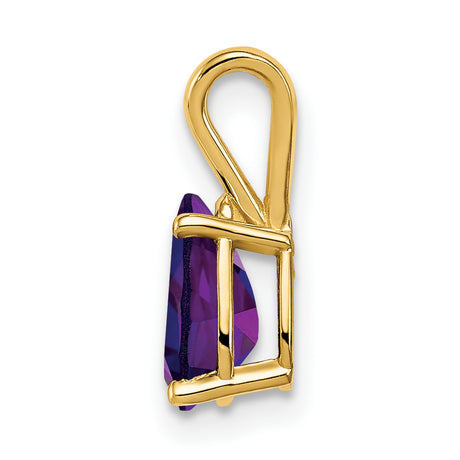 8x5mm Pear Amethyst Charm Pendant in Real 14k Yellow Gold