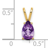 8x5mm Pear Amethyst Charm Pendant in Real 14k Yellow Gold