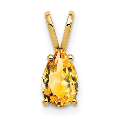 8x5mm Pear Citrine Charm Pendant in Real 14k Yellow Gold
