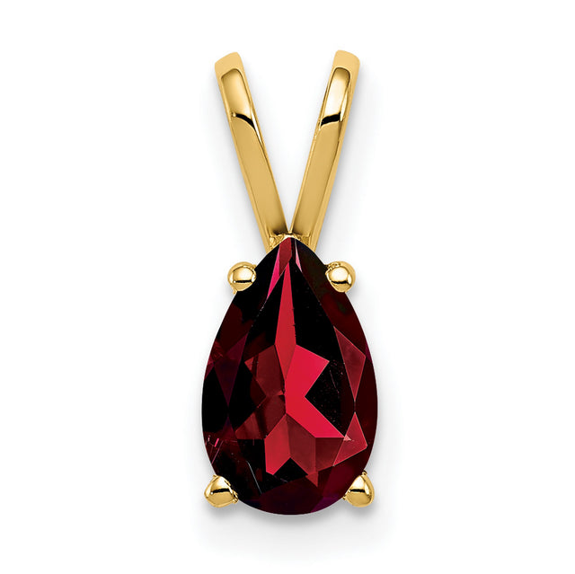 8x5mm Pear Garnet Charm Pendant in Real 14k Yellow Gold