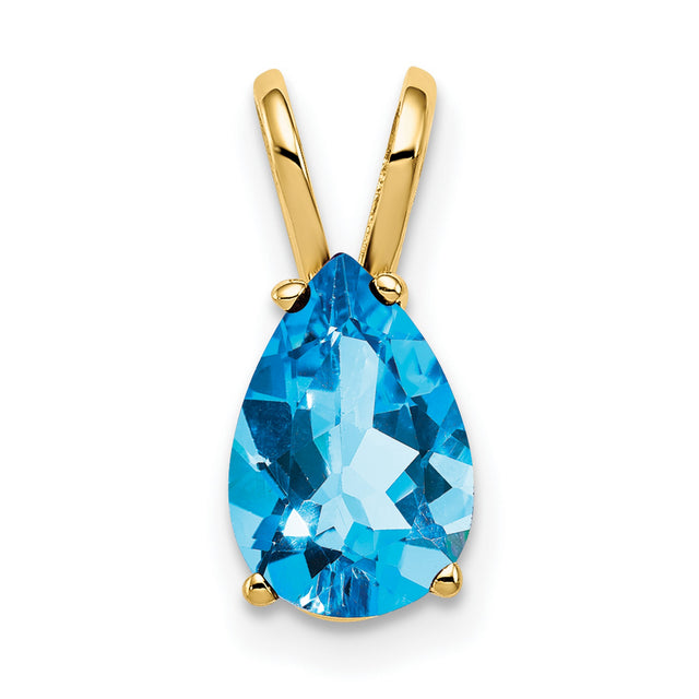 Blue Topaz Charm Pendant in Real 14k Yellow Gold